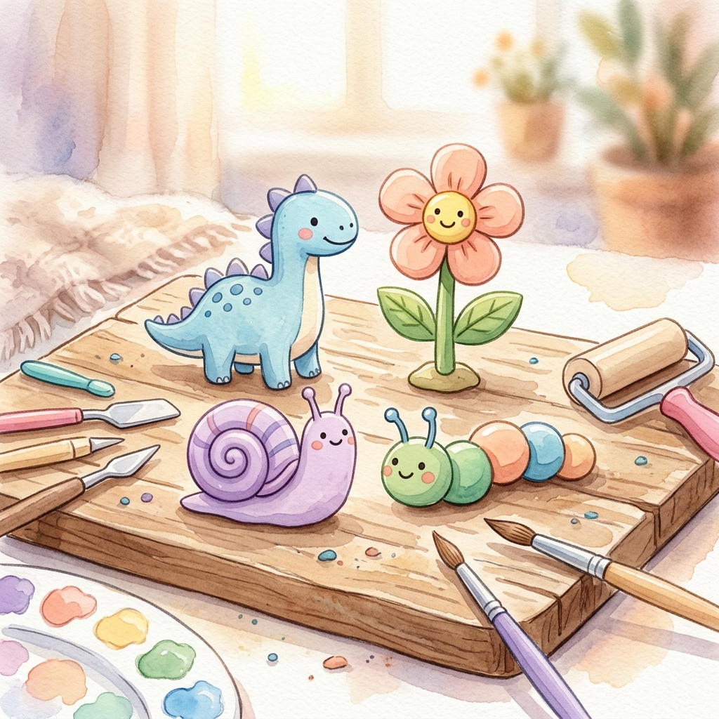 Clay Modeling activity — cute dinosaur and snail figures