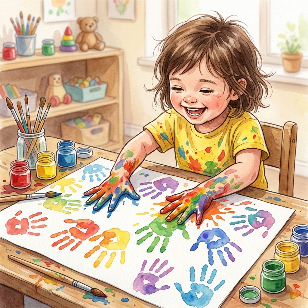Finger Painting activity — child making colorful handprints